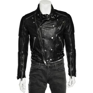 Pre Owned Burberry Prorsum Black Leather Biker Jacket M