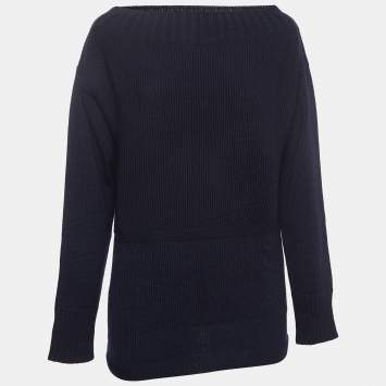 Pre Owned Burberry Prorsum Navy Blue Wool Boat Neck Sweater M