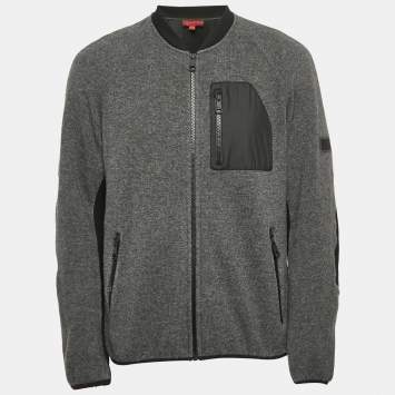 Pre Owned Burberry Sport Charcoal Grey Wool Knit Patch Detail Jacket XL