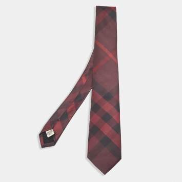 Pre Owned Burberry Burgundy House Checked Silk Slim Tie