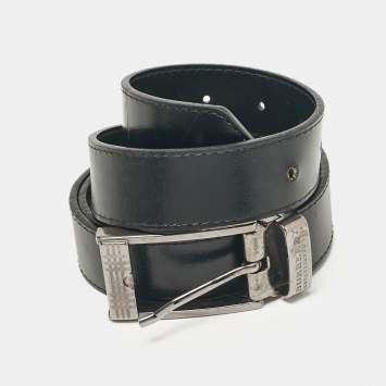 Pre Owned Burberry Black Glossy Leather Buckle Belt 120CM