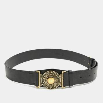Pre Owned Burberry Black Leather Round Clasp Buckle Belt 90CM