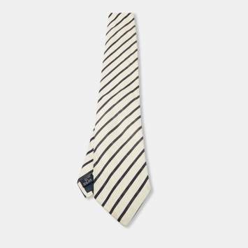Pre Owned Burberry Cream Diagonal Striped Silk Traditional Tie