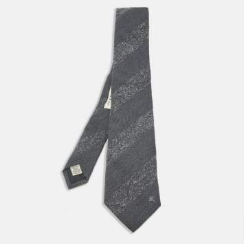مملوكة مسبقًا Burberry Grey Diagonal Stripe Jacquard Tie 