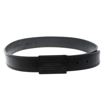 Pre Owned Burberry Black Leather Buckle Belt 80cm