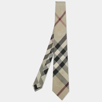 مملوكة مسبقًا Burberry Beige/Black Nova Check Silk Tie