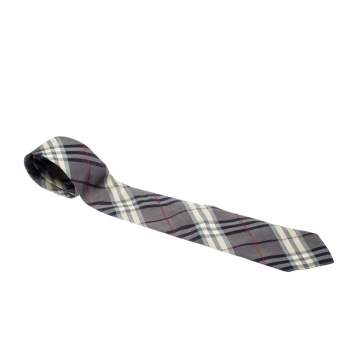 Pre Owned Burberry Brown Nova Check Pattern Silk Tie 