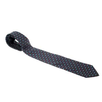 Pre Owned Burberry Vintage Navy Blue Floral Pattern Silk Tie 