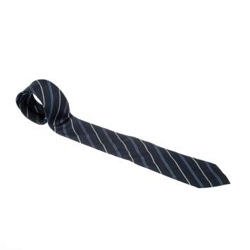 Pre Owned Burberry Navy Blue Diagonal Striped Silk Tie 