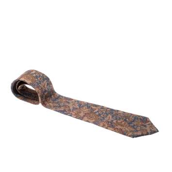 Pre Owned Burberry Vintage Blue and Brown Floral Print Silk Tie 
