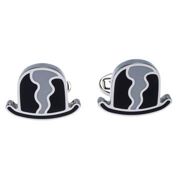Pre Owned Burberry Black & White Enamel Silver Tone Cufflinks
