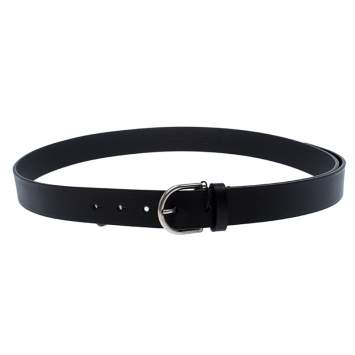 Pre Owned Burberry Black Leather Alex Buckle Belt 100CM