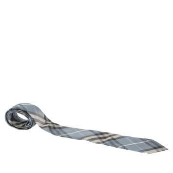 مملوكة مسبقًا Burberry Pale Blue & Beige Checked Silk Tie 