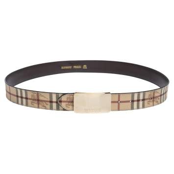 Pre Owned Burberry Beige Haymarket Check PVC Logo Plaque Belt 100CM