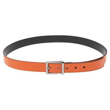Pre Owned Burberry Orange/Black Leather Reversible Buckle Belt 100CM