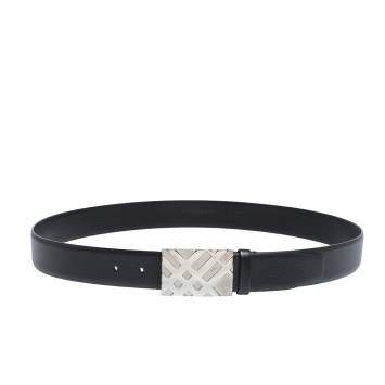 Pre Owned Burberry Black Leather Dean Buckle Belt 105CM