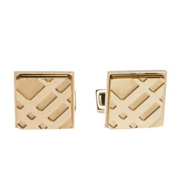 Pre Owned Burberry Check Engraved Gold Tone Square Cufflinks
