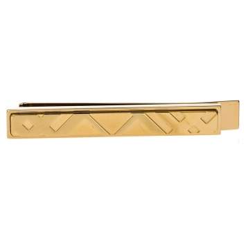 Pre Owned Burberry Check Engraved Gold Tone Tie Bar