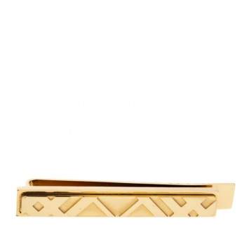 Pre Owned Burberry Check Engraved Gold Tone Tie Bar