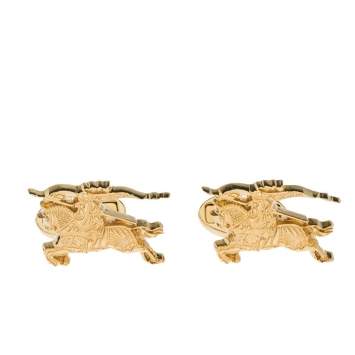 Pre Owned Burberry Equestrian Knight Gold Tone Cufflinks