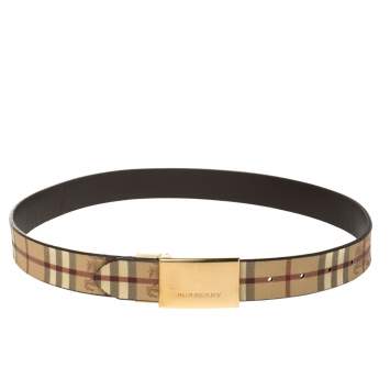 Pre Owned Burberry Beige Haymarket Check PVC Logo Plaque Belt 80CM