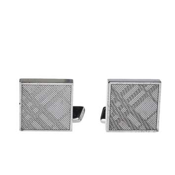 Pre Owned Burberry Silver Tone House Check Square Cufflinks