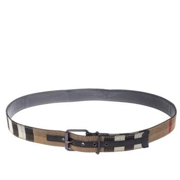 Pre Owned Burberry Beige/Black House Check Canvas and Leather Belt 125 CM