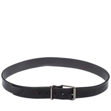 Pre Owned Burberry Black Check Embossed Leather Belt 105CM