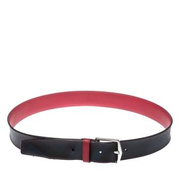 Pre Owned Burberry Navy Blue/Red Smoked Check Coated Canvas Joe Buckle Belt 100CM