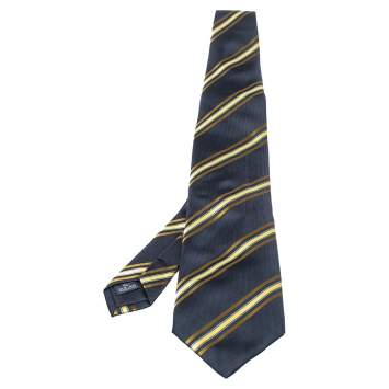 Pre Owned Burberry Vintage Navy Blue Striped Silk Tie