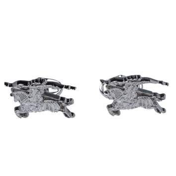 Pre Owned Burberry Equestrian Knight Silver Tone Cufflinks 