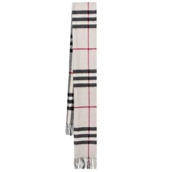 Pre Owned Burberry Beige Classic Checkered Cashmere Fringed Stole