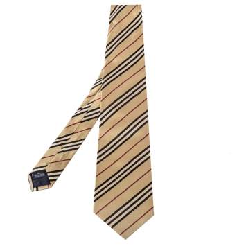 Pre Owned Burberry Vintage Diagonal Striped Satin Silk Traditional Tie