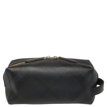 Pre Owned Burberry London Check Coated Canvas And Leather Travel Pouch