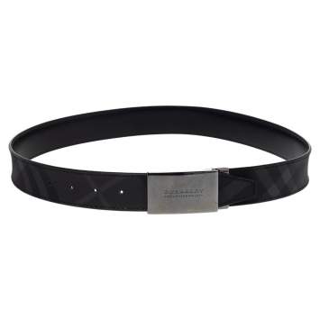 Pre Owned Burberry Black Beat Check PVC Belt 85CM