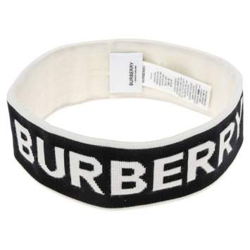 Pre Owned Burberry Monochrome Logo Intarsia Knit Wool Headband