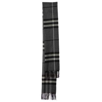 مملوكة مسبقًا Burberry Charcoal Grey Checkered Cashmere Fringed Scarf