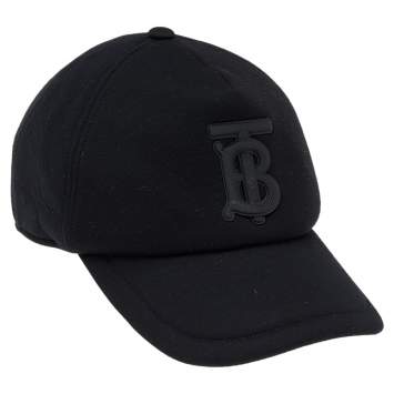 Pre Owned Burberry Black TB Monogram Detail Modal And Leather Trucker Cap M