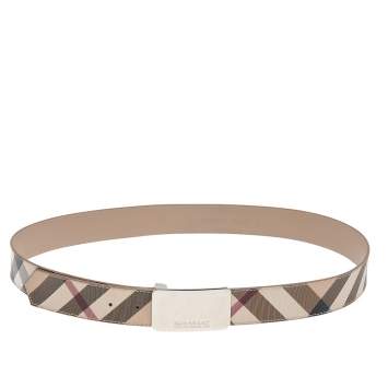 Pre Owned Burberry Beige Novacheck Coated Canvas Logo Plaque Belt 100 CM