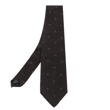 Pre Owned Burberry Brown Logo Pattern Jacquard Silk Tie