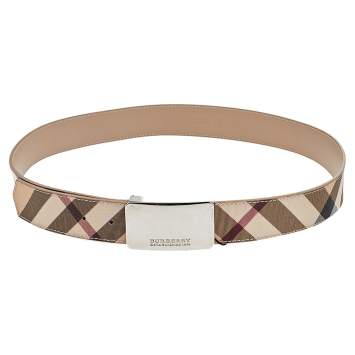Pre Owned Burberry Beige Novacheck Coated Canvas Logo Plaque Belt 100 CM