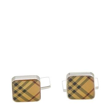 Pre Owned Burberry Iconic Classic Nova Palladium Plated Metal Cufflinks