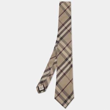 Pre Owned Burberry Beige Nova Check Printed Silk Tie 