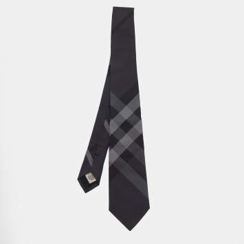 Pre Owned Burberry Grey Novacheck Silk Tie 