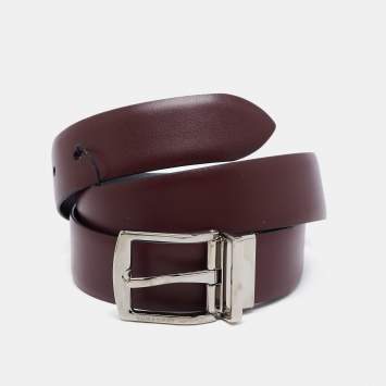 Pre Owned Burberry Burgundy/Black Leather Clarke Reversible Belt 100CM