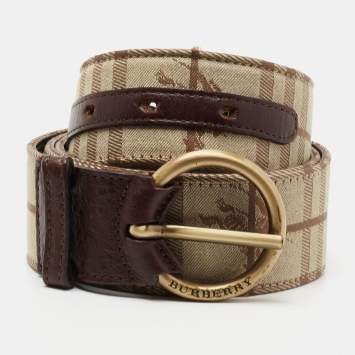 Pre Owned Burberry Beige /Brown Haymarket Check Canvas and Leather Belt 100CM