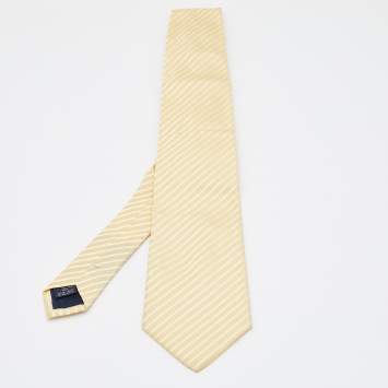 Pre Owned Burberry Yellow Striped Silk Traditional Tie