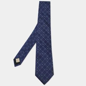 Pre Owned Burberry  Blue Patterned Jacquard Silk Tie
