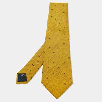 Pre Owned Burberry  Yellow & Purple Logo Embroidered Jacquard Classic Tie