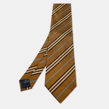 Pre Owned Burberry Brown Diagonal Striped Silk Traditional Tie